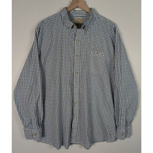 Blue Mountain Shirt Men XL Gingham Plaid Blue Gray Long Sleeve Front Pocket